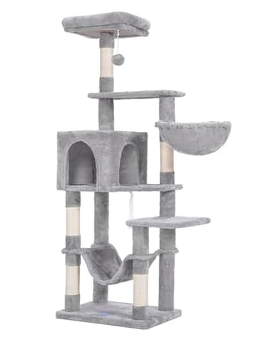 Hey-brother Cat Tree with Large Hammock, Multi-Level Cat Tower for Indoor Cats, Cat Condo with Sisal-Covered Scratching Posts and Top Perch, Light Gray MPJ050W - Image 5
