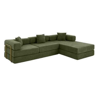 HANXIN 108" Modular Sectional Sofa, Futon Convertible Sofa Bed,Oversized Corduroy Boneless Couch for Living Room,Floor Loveseat Sleeper with Pull Out Bed,Free Combination,No Assembly Required (Green) - Image 8