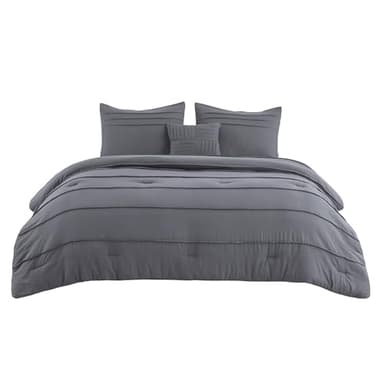 Bedsure Queen Comforter Set - 4 Pieces Pinch Pleat Bed Set, Dark Grey Boho Bedding for All Season, 1 Soft Comforter, 2 Pillowcases, 1 Decorative Pillow - Image 8