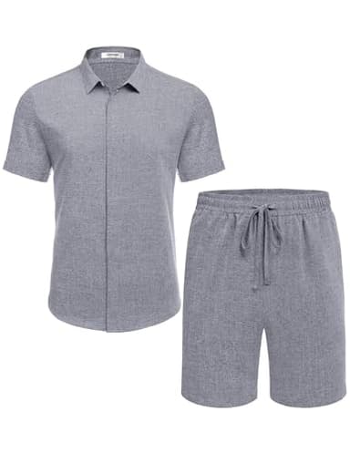 COOFANDY Mens Short Sets 2 piece Outfits Linen Shorts Set for Men Cruise Wear, Dark Blue Grey, XX-Large - Image 4