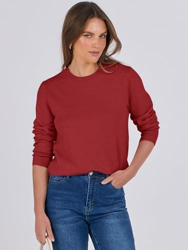 ANRABESS Sweaters for Women Long Sleeve Lightweight Crewneck Soft Basic Knit Loose Fit Pullover Top 2025 Fall Trendy Outfits Brick Red Medium - Image 4