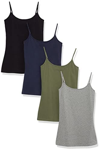 Amazon Essentials Women's Slim-Fit Camisole, Pack of 4, Black/Grey/Navy/Olive, X-Large - Image 1
