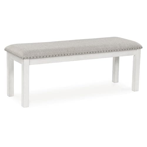Signature Design by Ashley Robbinsdale Large Upholstered 48" W Dining Bench, Light Gray & White - Image 1
