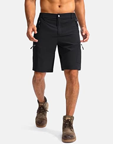 Pudolla Men's Hiking Cargo Shorts 9" Lightweight Outdoor Work Shorts for Men Travel Golf Camping Casual with 5 Zipper Pockets(Black Large) - Image 2