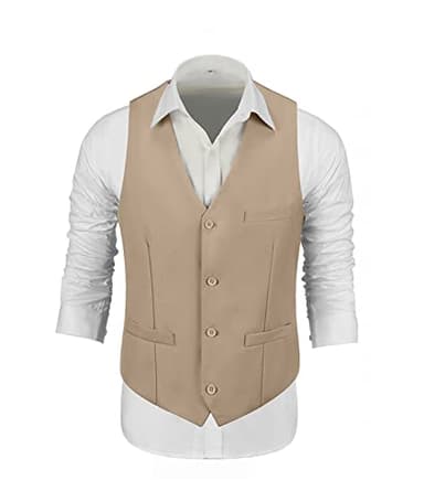 Men Suits 3 Piece Tan Suit Set for Men, Slim Fit Two Button Business Wedding Prom Tuxedo Suit Blazer Vest Pants with Tie-M - Image 5