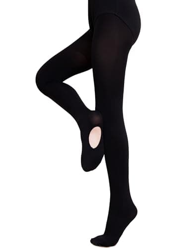 DIPUG Black Ballet Tights for Girls Ultra Soft Convertible Dance Tight for Kids Stockings Size 14 15 16, 1 Pack - Image 1