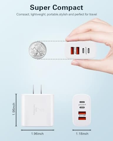 USB C Charger Block, 2-Pack 40W 4-Port USB C Wall Charger Fast Charging Dual Port PD Power Adapter+QC Double Wall Plug Multiport Type C Brick Chargers for iPhone 16 15 14 13 12 11 Pro Max XS,Samsung - Image 6