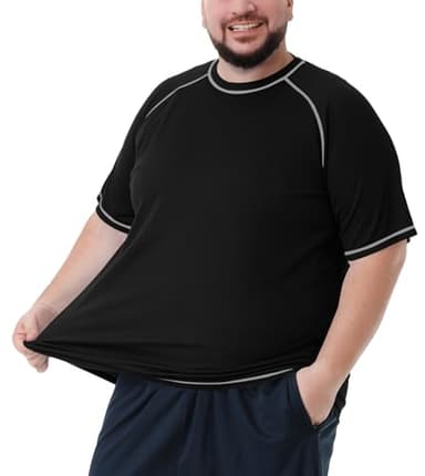 Mens Big and Tall Swim Shirt Sun Protection UPF 50+ Rash Gard Quick Dry T-Shirt Black - Image 2