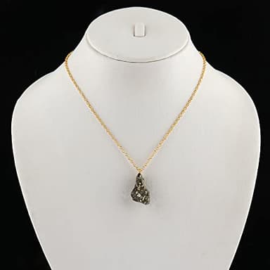 TGH Raw Pyrite Stone Pendant Necklace, Crystal Pendant 10-20 mm, Necklace for Women, Raw Crystal Jewelry, 16 + 2 Inches Adjustable Gold Plated Chain, Valentine Day Gift (Pyrite) - Image 4