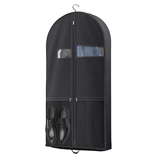 Lazebox 43" Travel Garment Bag with Accessories Zipper Pocket, Heavy Duty Suit Bag for Suits, Tuxedos, Dresses, Coats, Black, 1 pack - Image 1