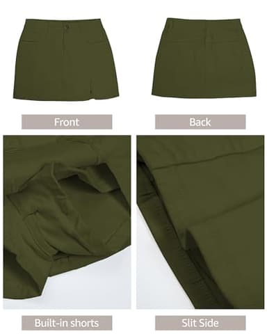 luvamia Skorts Skirts for Women Denim Mini Skirt Side Slit with High Wasited Jean Shorts Stretchy Jean Skorts for Woman Green Skirt Women Olive Green Size Medium Size 8-10 - Image 6