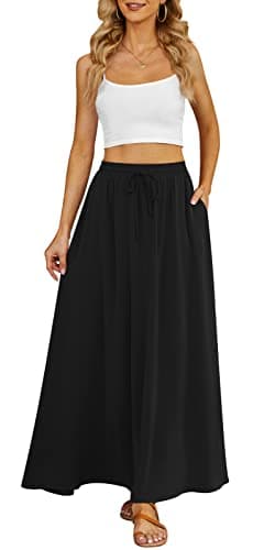 Yincro Women's Flowy Maxi Skirt Summer Pleated High Waisted Casual Long Skirts with Pockets (Black, M) - Image 3
