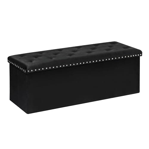 B FSOBEIIALEO Storage Ottoman Bench, Folding Tufted Ottomans with Storage, Extra Large 140L Footrest Bench for Bedroom, Luxury Velvet Fabric 43 Inches Black - Image 1