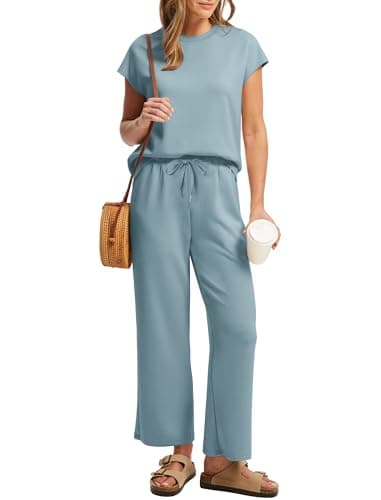 Sampeel Summer Outfits for Women 2 Piece Sets Lounge Matching Sets Women's Clothing Fashion Beach Vacation Clothes Lake Blue M - Image 3