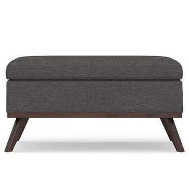 SIMPLIHOME Owen 36 inch Wide Mid Century Modern Square Coffee Table Storage Ottoman in Slate Grey Linen Look Fabric, Assembled, for the Living Room, Entryway and Family Room - Image 6