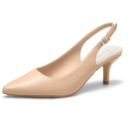 Greatonu Women's Nude Kitten Heels Pointed Toe Slingback Leather Insole Casual Party Wedding Dress Pumps Shoes Size 8.5 - Image 1