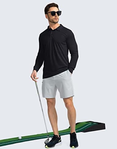 Men's Polo Shirt Long Sleeve Golf Shirts Lightweight UPF 50+ Sun Protection Cool Shirts for Men Work Fishing Outdoor(Black, M) - Image 6