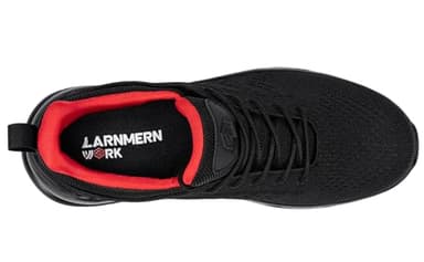 LARNMERN Mens Waterproof Shoes for Men Non Slip Work Sneakers Food Service Zapatos Trabajo Antideslizantes Walking Shoes Water Resistant Slip-on, Black Red 9 Wide - Image 4
