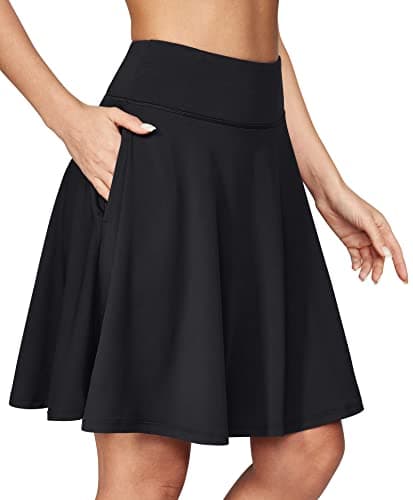 IUGA 20" Knee Length Skorts Skirts for Women with Pockets Tennis Skirt High Waisted Golf Skirts for Women Casual Athletic Black - Image 1