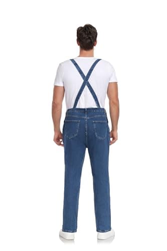 UMESOUL Men's Denim Bib Overalls Loose Fit Stretchy Fashion Jean Jumpsuit, Blue, 34 - Image 5