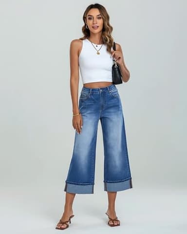 GRAPENT Business Casual Outfits for Women Western Outfit for Women Womens Clothes Trendy Ladies Capri Pants Women's Capris and Cropped Pants Women's Clothing Color Medium Blue X-Large Size 16 Size 18 - Image 7