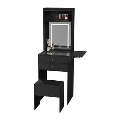 ARTETHYS Small Vanity Desk Set with 3 Adjustable Lighted Mirror and Storage Chair Mini Black Makeup Vanities Set for Bedroom Compact Make up Dressing Table with Fold-up Panel for Tiny Space - Image 9