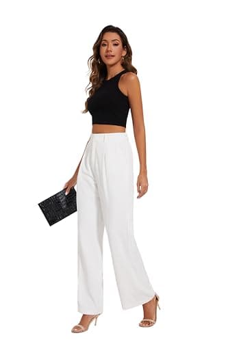 FUNYYZO Women Suit Pants Wide Leg Pants High Elastic Waisted in The Back Business Work Trousers Long Straight White - Image 7