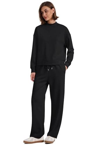 WIHOLL Lounge Sets for Women 2 Piece Fall Outfits Matching Sets Womens Clothing Winter Beach Vacation Outfits Business Casual Workout Sweatshirts Sweatpants Spring Airport Travel Outfits 2025 Black L - Image 4