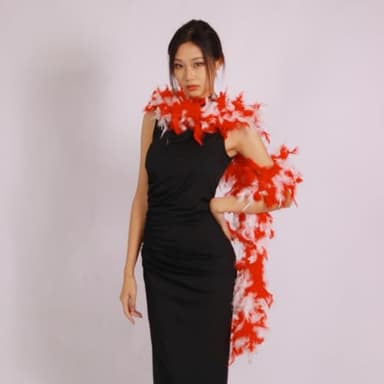 65g Turkey Chandelle Feather Boa for Party Bulk,Halloween,Wedding,Centerpieces,Concert,Costume,Dress Fringe and Home Decoration (Red w White) - Image 2