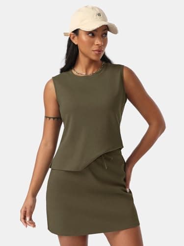 EXLURA Womens Summer 2 Piece Short Skirt Sets Sleeveless Top and Tennis Skorts Dressy Cotton Matching Sweatsuits Outfits 2025 - Image 2