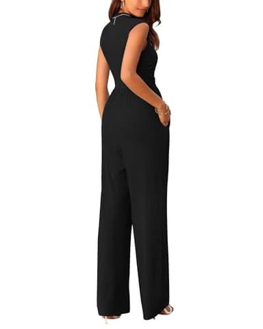 KIRUNDO Black Jumpsuit for Women Dressy Cap Sleeve Summer One Piece Outfits 2025 Spring Formal Mock Neck Wide Leg Romper Jumper (Black, Large) - Image 2