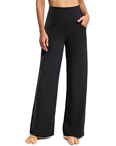 Promover Wide Leg Pants Woman Yoga Pants with Pockets Loose Stretchy Casual Lounge Sweatpants Women Fashion Clothing(Black,M,31") - Image 1