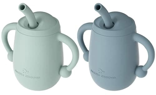 Cuddle Campus Pack of 2 Silicone Baby Training Cup, Shatterproof Toddler Sippy Cups with Straw, Open Cup for Baby, 6+ Months 4 Oz, Boothbay - Image 1