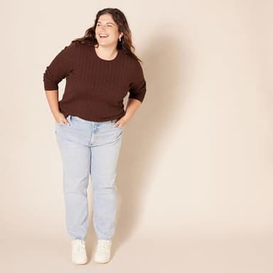 Amazon Essentials Women's Lightweight Long-Sleeve Cable Crewneck Sweater (Available in Plus Size), Light Pink, Medium - Image 8