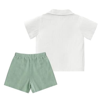 XMWEALTHY Toddler Baby Boy Summer Clothes Color Block Short Sleeve Button-down Shirt Tops Cotton Pants Outfit Set 6-12M - Image 2