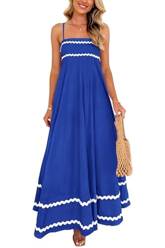 PRETTYGARDEN Women's 2025 Summer Flowy Maxi Dress Casual Sleeveless Spaghetti Strap Ruffle Beach Long Dresses (Royal Blue,Large) - Image 1