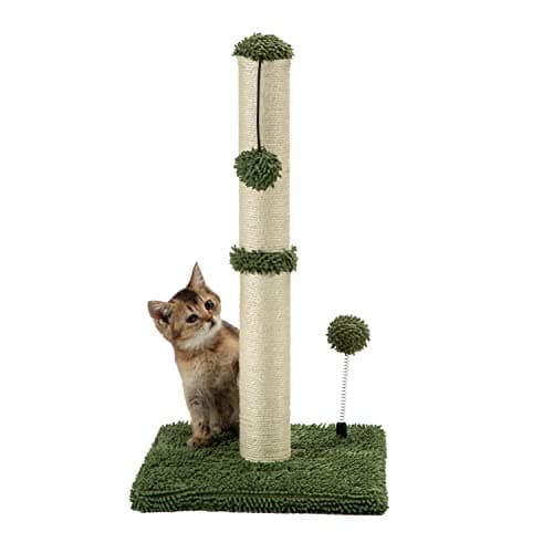 MECOOL Cat Scratching Post Premium Basics Kitten Scratcher Sisal Scratch Posts with Hanging Ball 22in for Kittens or Smaller Cats, Cactus Green - Image 1