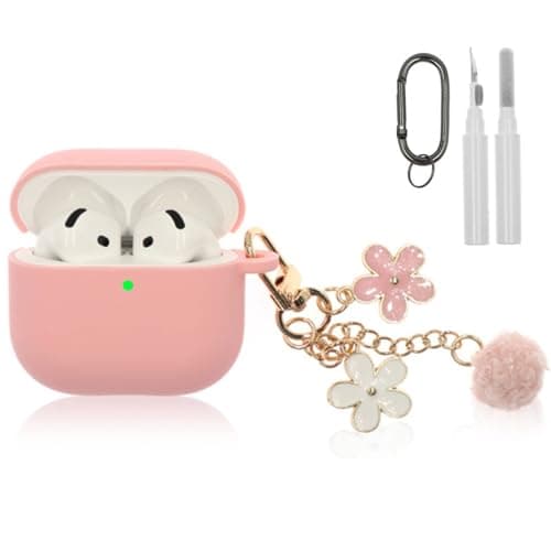 Compatible with AirPods 4 Case 2024, Premium Soft Silicone Protective Case Cover for Apple AirPods 4th Generation with Cleaner Kit, Carabiner and Keychain Accessories for Women Girls (Pink) - Image 1