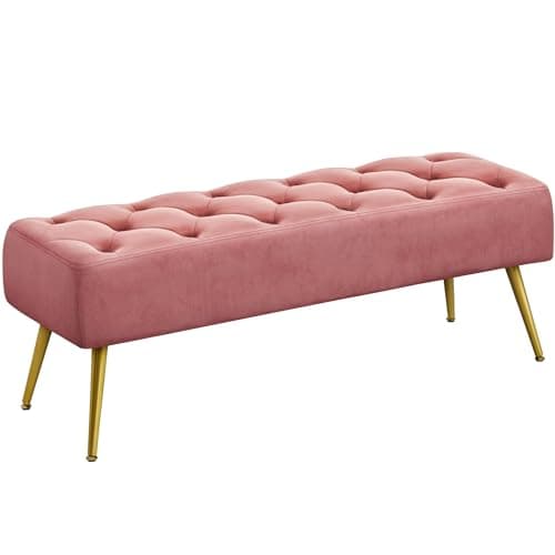 Yaheetech Modern Ottoman Bench Velvet Bench Upholstered Footrest for Living Room with Gold Metal Legs and Padded Seat Pink - Image 1
