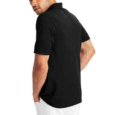 Hanes Mens Pique Short Sleeve Polo Shirt, Three-button Midweight For, Black, X-Large US - Image 2