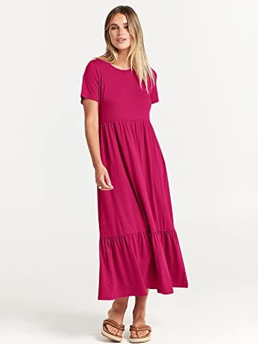 ANRABESS Womens 2025 Summer Casual Maxi Dress A line Tiered Flowy Short Sleeve Crewneck T Shirt Beach Travel Long Dresses Medium Rose - Image 3