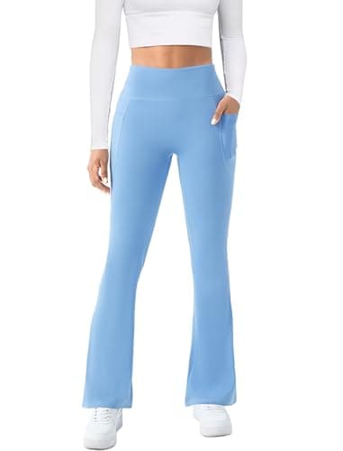 COPYLEAF Womens Yoga Pants with Pockets High Waisted Flare Leggings Bell Bottom Yoga Dress Pants Seamless Bootcut Pants(Blue S) - Image 2