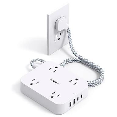 Flat Plug Extension Cord, HANYCONY 5ft Power Strip with 4 USB Ports(2 USB C), 4 Widely Outlets Extender, Wall Mount, Desk Charging Station for Office School Travel Dorm Room Essentials, ETL Listed - Image 1