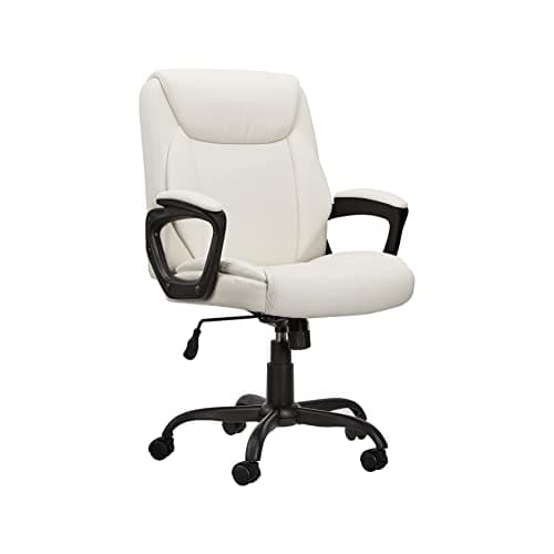 Amazon Basics Classic Puresoft PU Padded Mid-Back Height Adjustable Office Computer Desk Chair with Armrest, 26"D x 23.75"W x 42"H, Cream - Image 1