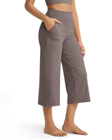G4Free Womens Capris for Summer Wide Leg Yoga Pants Capri Leggings with Pockets Loose Dressy Casual Summer Pajama Bottoms(Taupe,XXL,21") - Image 5