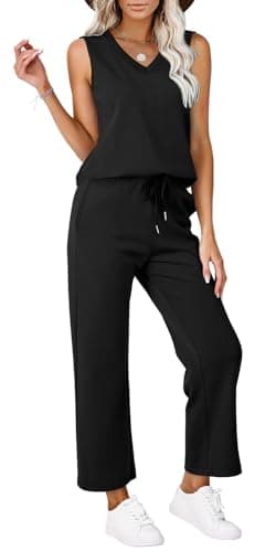 WIHOLL Two Piece Sets for Women Dressy Fashion V Neck Clothing Wide Leg Pants Travel Outfits Cruise Outfits for Women 2025 Black M - Image 6