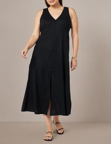 The Drop Women's Blanca Linen Button Front V-Neck Maxi Dress, Black, S - Image 8
