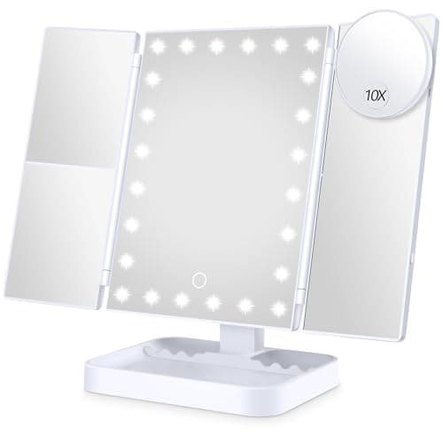 NIKKOMON Wireless Rechargeable Lighted Makeup Mirror with 3 Color Lighting, 2000mAh Rechargeable Battery, 10x 3X 2X Magnification, 24 LED, 360 Degree Rotation, Gift for Woman (White) - Image 1