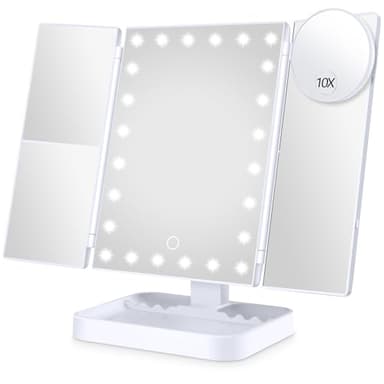 NIKKOMON Wireless Rechargeable Lighted Makeup Mirror with 3 Color Lighting, 2000mAh Rechargeable Battery, 10x 3X 2X Magnification, 24 LED, 360 Degree Rotation, Gift for Woman (White) - Image 1