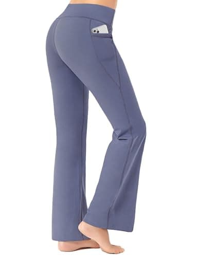 FIRST WAY Buttery Soft Women's Bootcut Yoga Pants Capris with 3 Pockets Lounge Floral Printing Full-Length, Blue Granite L - Image 1